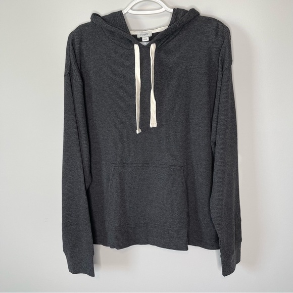 J Crew Charcoal Gray Waffle Henley Hoodie Size Large - Picture 2 of 6